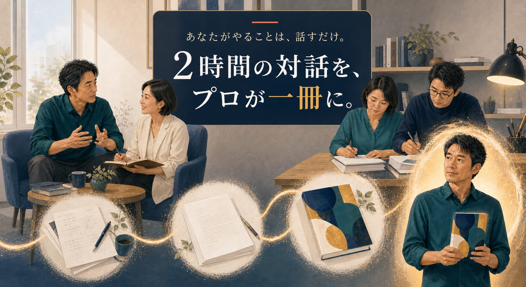 2時間のインタビューから本が完成するイメージ