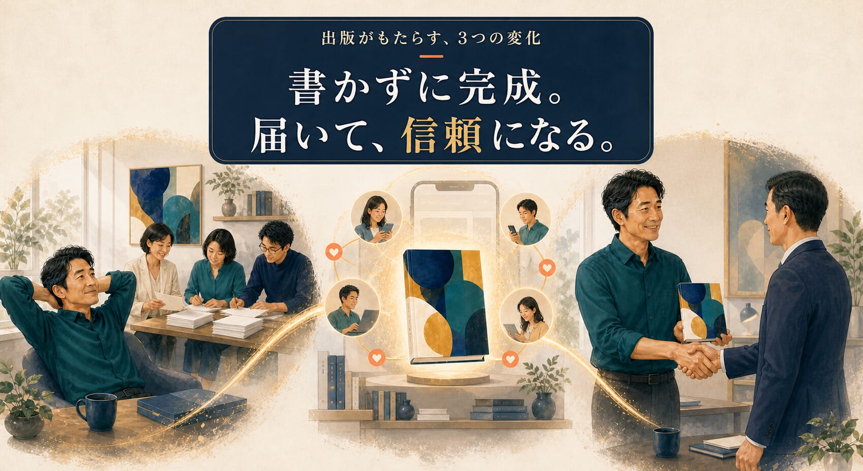 出版による3つのメリットを表すイメージ
