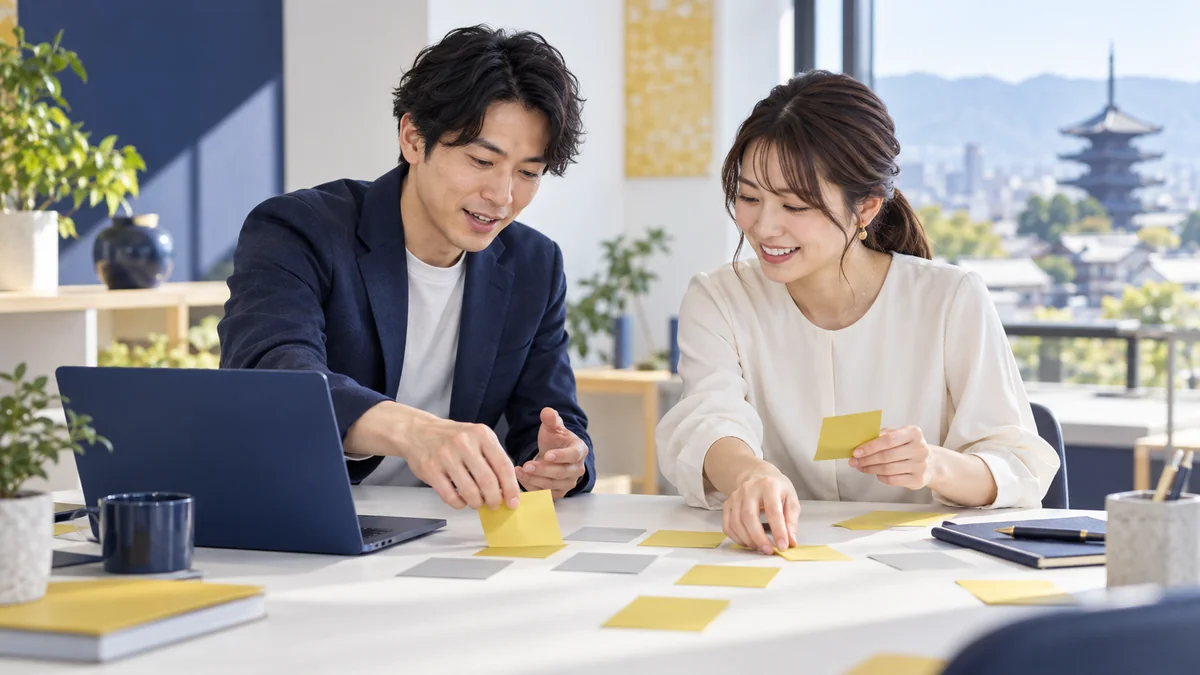 付箋を使って業務を棚卸ししている様子