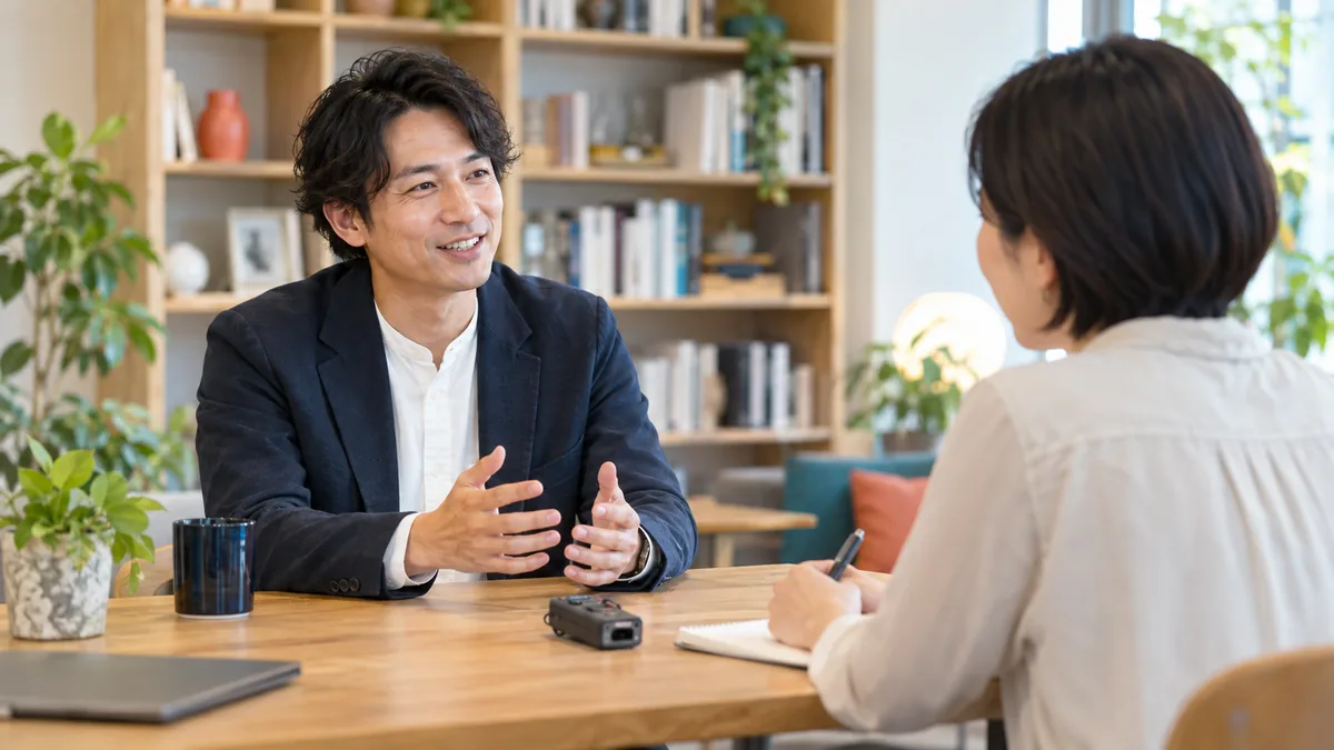 経営者の経験を引き出す出版インタビュー（生成イメージ）